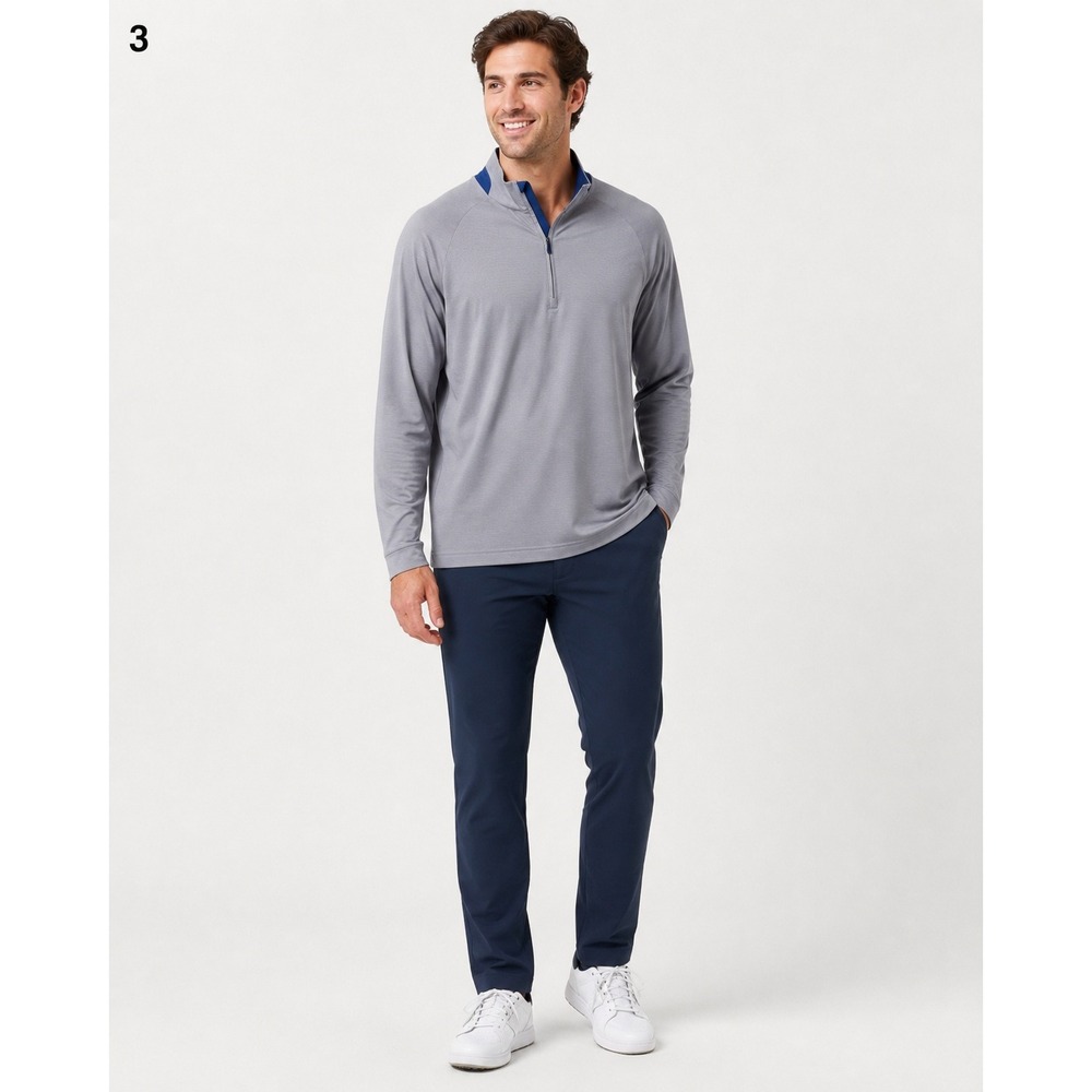 Johnnie-O Steffen 1/4 Zip Golf Pullover Mens Large Gray Blue Polyester PPCC Logo